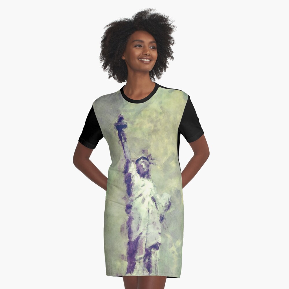 Textured Statue of Liberty Graphic T-Shirt Dress