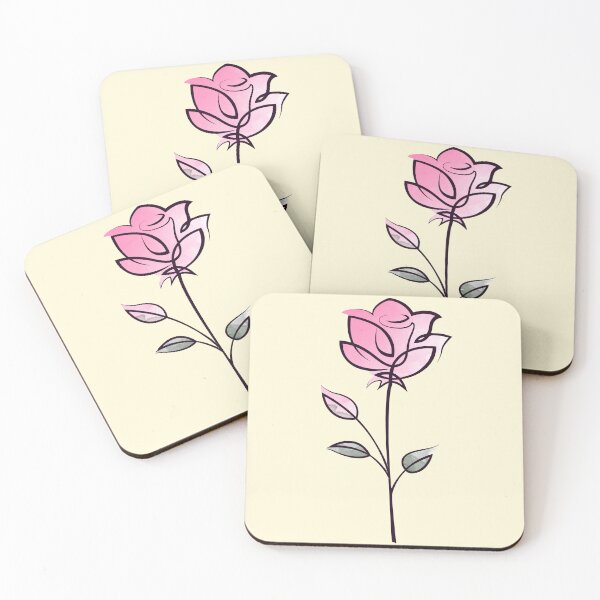 Item preview, Watercolour Pink Rose Flower | Black Line Drawing:  designed and sold by LifeAndWonder.