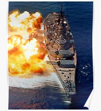 Battleship USS Iowa firing its Mark 7 16-inch/50-caliber guns. Poster