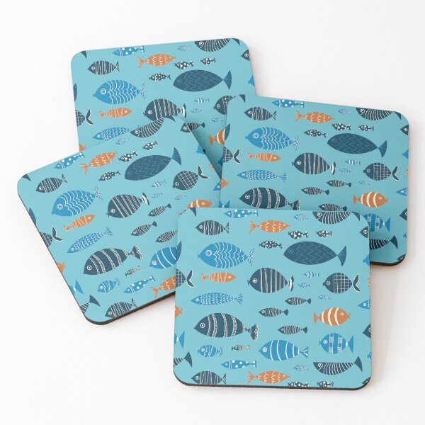 Item preview, Blue and Orange Fish in the Sea Repeat Pattern designed and sold by NattyDesigns.