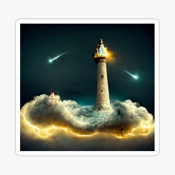 Cloudy Port Fantasy Lighthouse Sticker