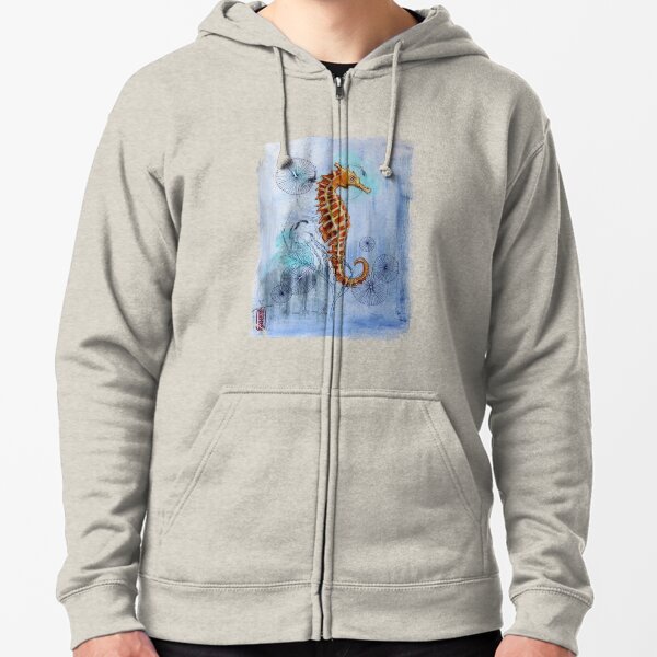 Seahorse with Sewing Thread- T Shirt Zipped Hoodie