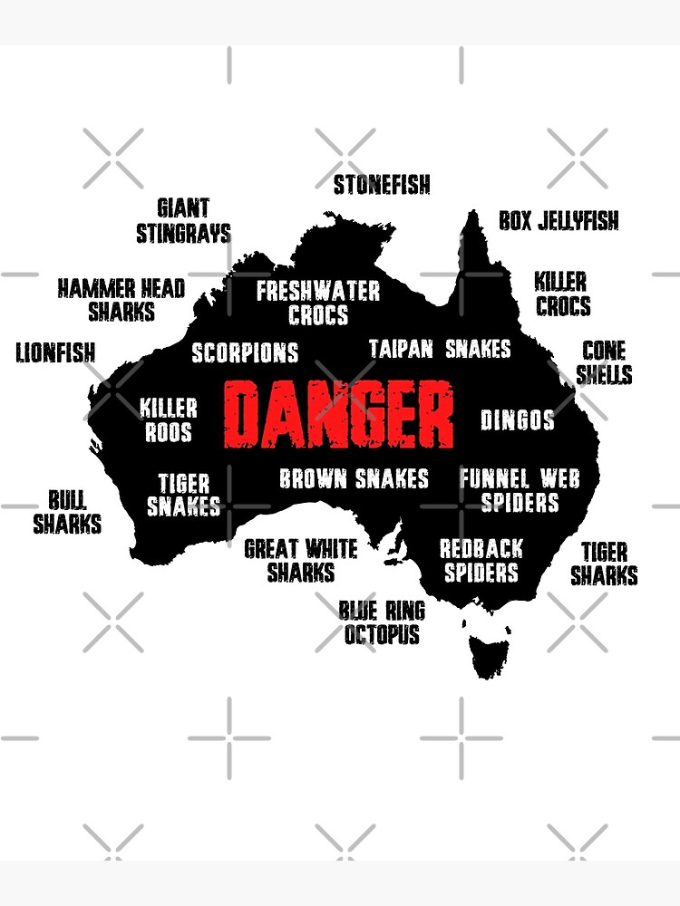 Australian Dangerous Animals Map Of Australia Art Print For Sale
