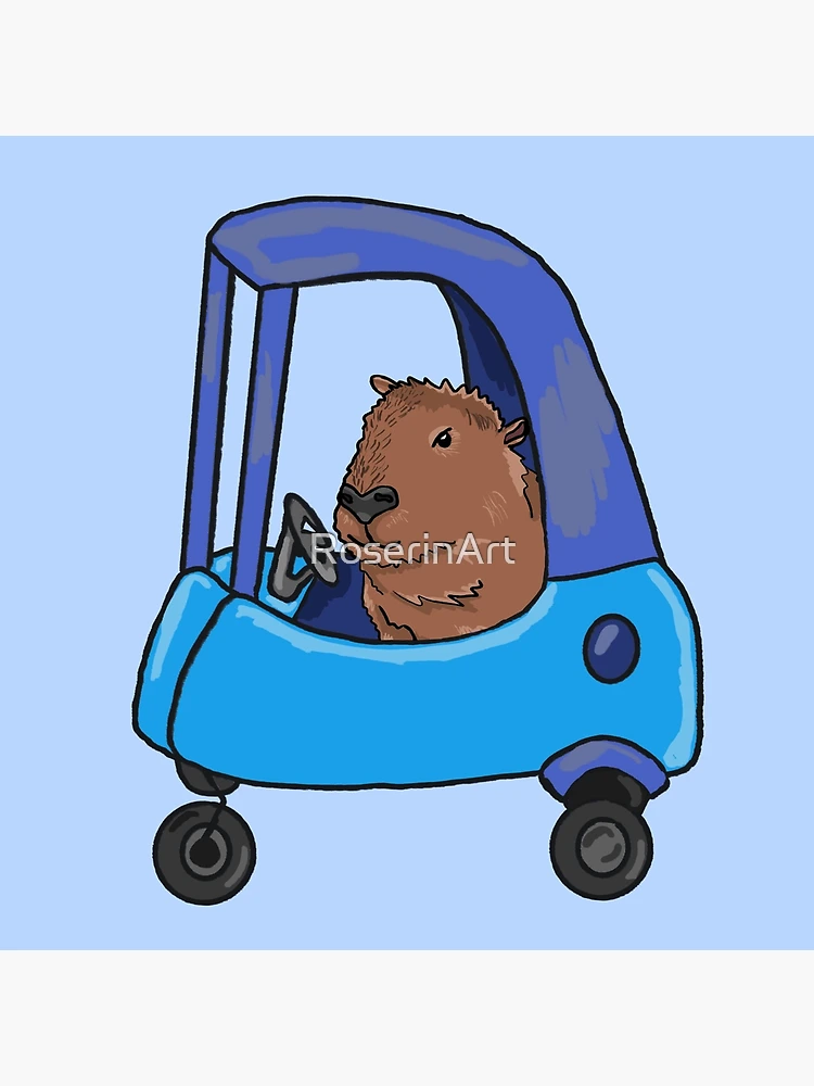 Capybara pulling up in toy car Art Board Print for Sale by RoserinArt