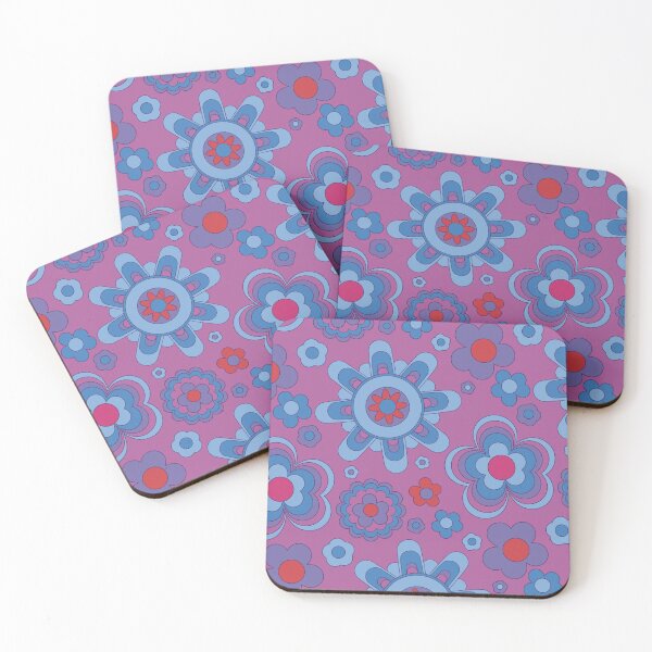 Item preview, Retro Flower Pattern Blue and Purple Flower Print Hippie Chic designed and sold by Teez-Me.