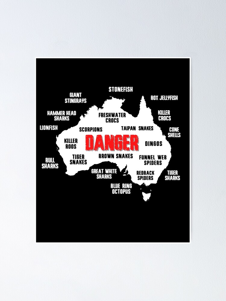 Australian Dangerous Animals | Map of Australia on Black | 
