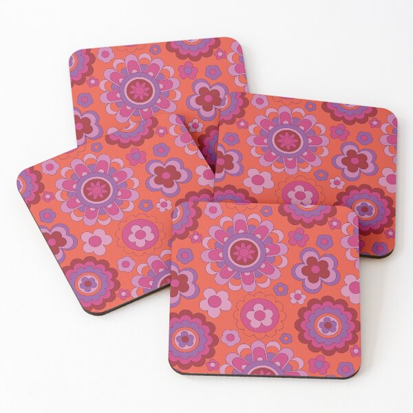 Item preview, Retro Flower Pattern Pink and Orange Flower Print Hippie Chic designed and sold by Teez-Me.