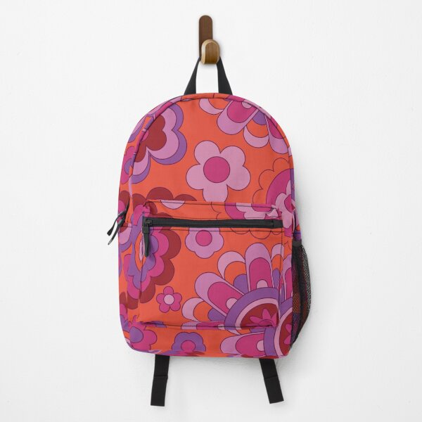 Item preview, Retro Flower Pattern Pink and Orange Flower Print Hippie Chic designed and sold by Teez-Me.