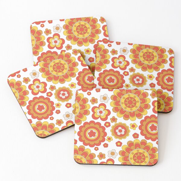 Item preview, Retro Flower Pattern Yellow and Red Flower Print Hippie Chic designed and sold by Teez-Me.