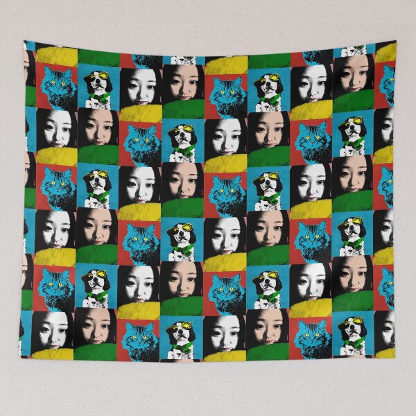 Item preview, BEAUTIFUL FUNNY ASIAN GIRL, CAT AND DOG POP ART COLOR designed and sold by NYWA-ART.
