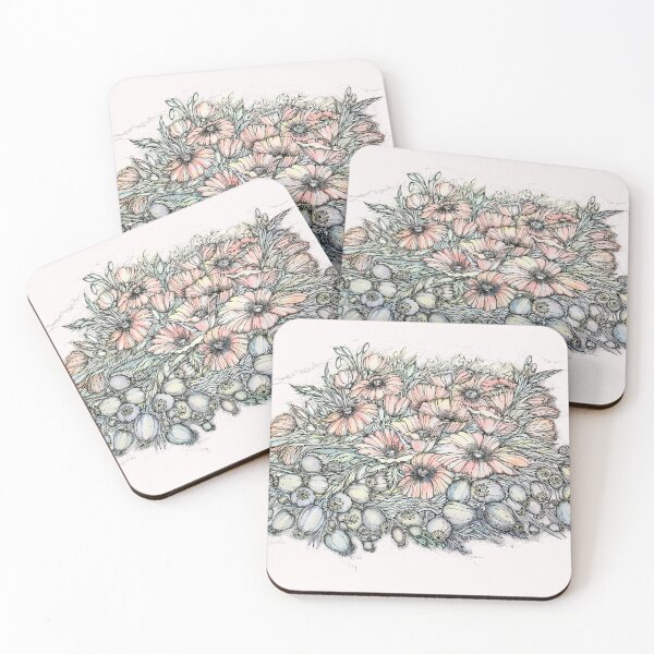 Item preview, Poppies.Hand draw  ink and pen, Watercolor, on textured paper designed and sold by MandalaFlowerArt.