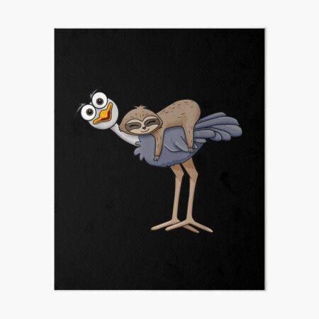 Funny Lazy Sloth Riding Emu Ostrich Bird Animals Lover Classic  Art Board Print
