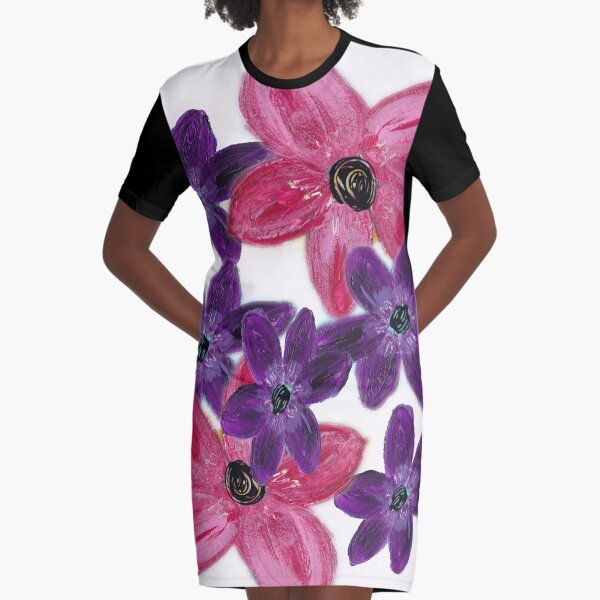 Cluster of Flowers Graphic T-Shirt Dress