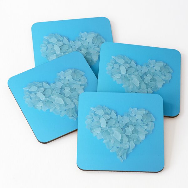 Item preview, Sea Glass in Heart Shape on Vivid Blue Background Coastal Décor designed and sold by Beachy.