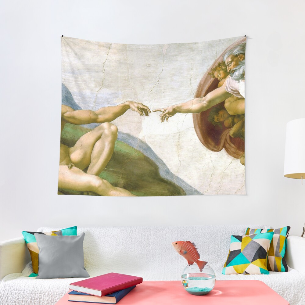 The Creation of Adam Painting by Michelangelo Sistine Chapel Tapestry