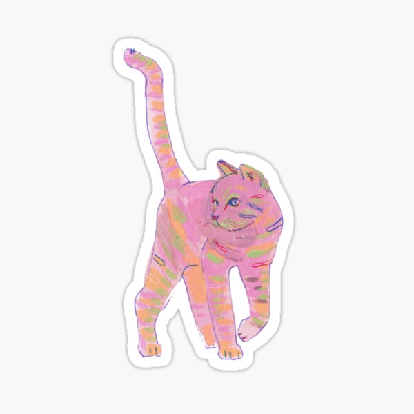 Pink Striped Cat Sticker