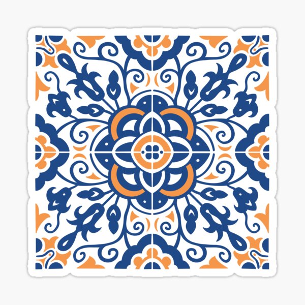 Vista previa del artículo con la obra «Azulejos portugueses - Sólido naranja y azul», diseñado y vendido por DesignsByGG.