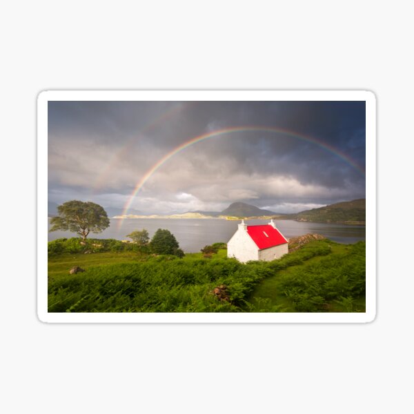 Item preview, Applecross Red Roofed Cottage with Rainbows designed and sold by derekbeattie.