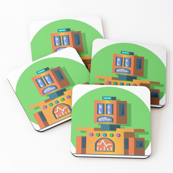 Item preview, Cartoon serious 3D orange square low poly robotic toy. Childish comical vintage robot designed and sold by GAleksS.
