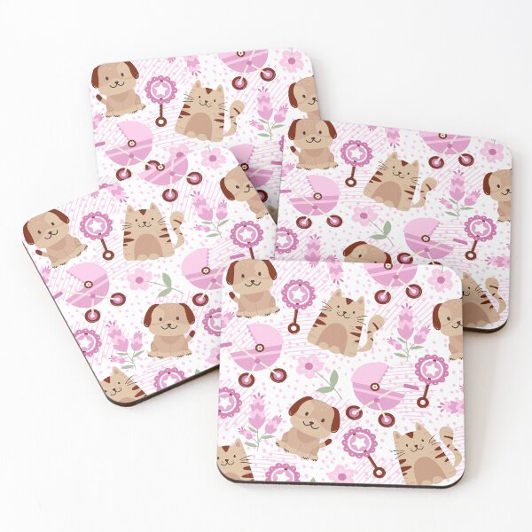 Item preview, Baby Puppy and Kitty with baby accessories (dark-pink) designed and sold by Dorina Larsdotter.