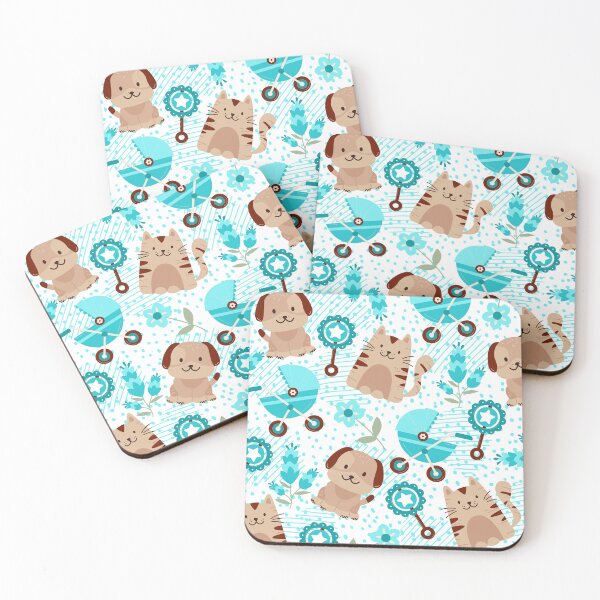 Item preview, Baby Puppy and Kitty with baby accessories (dark-turquoise) designed and sold by Dorina Larsdotter.