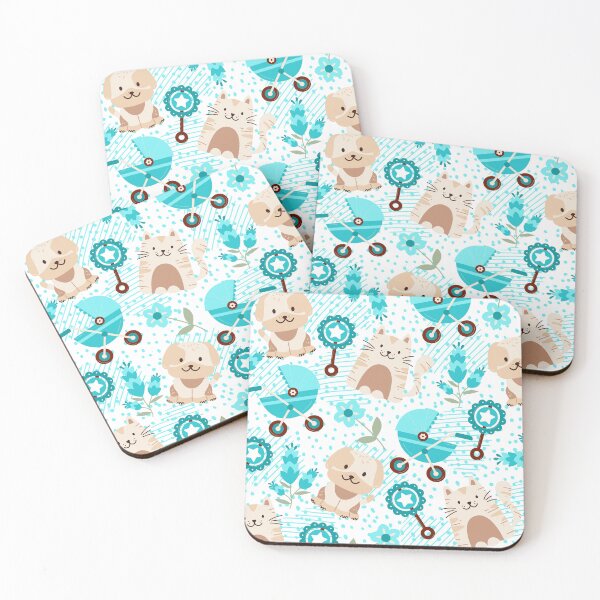 Item preview, Baby Puppy and Kitty with baby accessories (light-turquoise) designed and sold by Dorina Larsdotter.