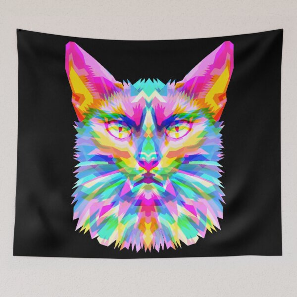Item preview, Bright Rainbow Abstract Cat Art designed and sold by MamaNeeaDesigns.