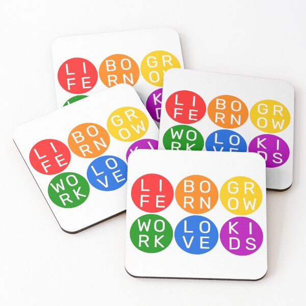 Item preview, Life, born, grow, work, love, kids - Basic colors rainbow - 3x2 Circles designed and sold by RainbowWordLand.