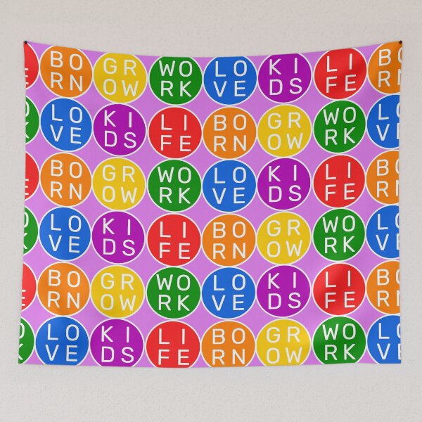 Item preview, Life, born, grow, work, love, kids - Basic colors rainbow - 3x2 Circles designed and sold by RainbowWordLand.