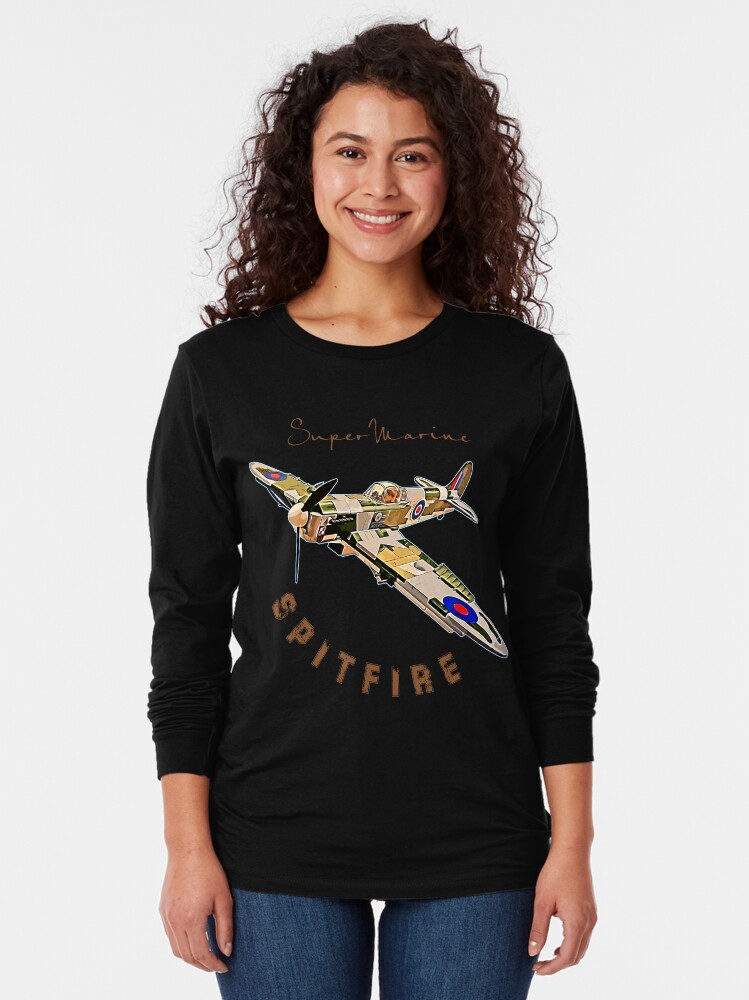 Imagen 2 de 5, Camiseta de manga larga con la obra Aviones de combate de la RAF británica vintage Spitfire Supermarine, diseñada y vendida por Aerolovers.