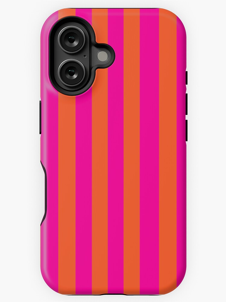 Thumbnail 1 of 4, iPhone Case, Hot Fuchsia Pink and Burnt Orange Stripes designed and sold by OneThreeSix.