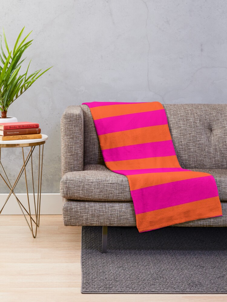 Hot Fuchsia Pink and Burnt Orange Stripes Throw Blanket