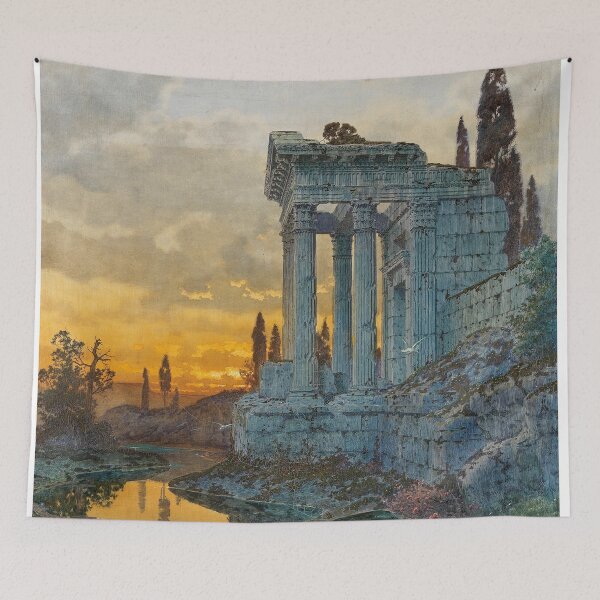 Item preview, Ferdinand Knab Landscape with Ancient Roman Temple Ruins designed and sold by Vintage Designs +.