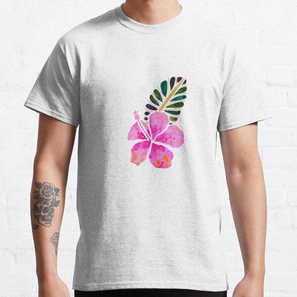 Hibiscus Tropical - Pink and Green Classic T-Shirt