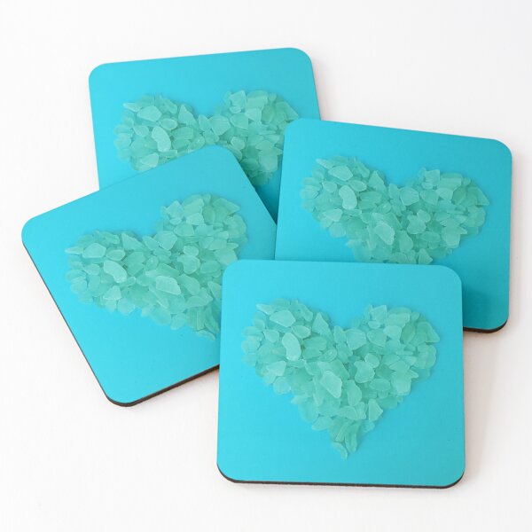 Item preview, Sea Glass in Heart Shape on Turquoise Background Coastal Decor designed and sold by Beachy.