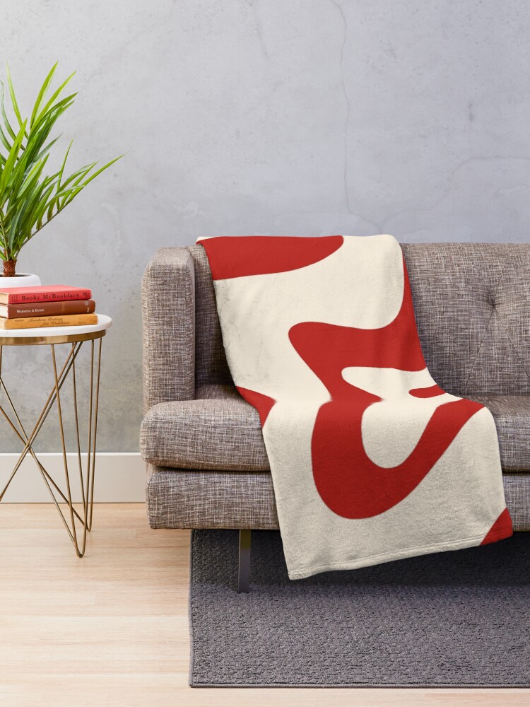 Thumbnail 2 of 6, Throw Blanket, Retro Liquid Swirl Abstract Pattern in Red and Almond Cream designed and sold by kierkegaard.