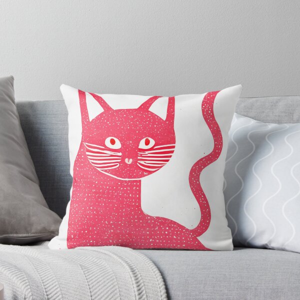 Item preview, Pink Stamp Print Cat Retro Poster Vintage Art Cat Wall Illustration Pink Illustration designed and sold by betternotes.
