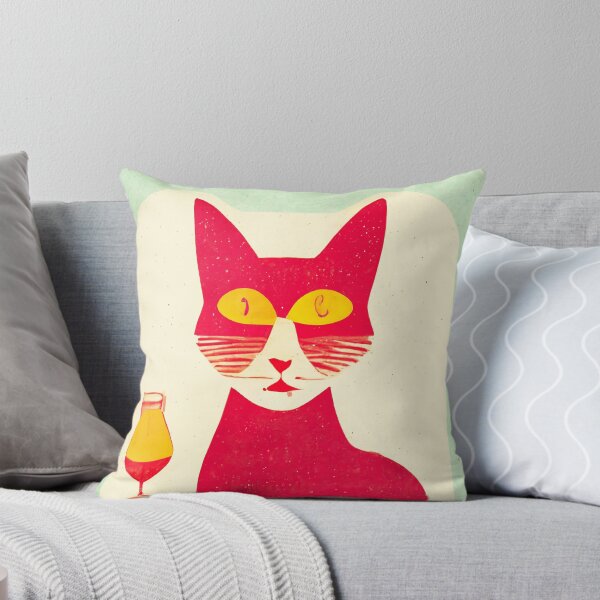Item preview, Red Bartender Cat Retro Poster Vintage Art Booze Wall Green Pink Illustration designed and sold by betternotes.