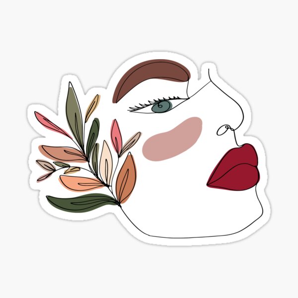 "line art pretty face flowers Sticker" Sticker for Sale by