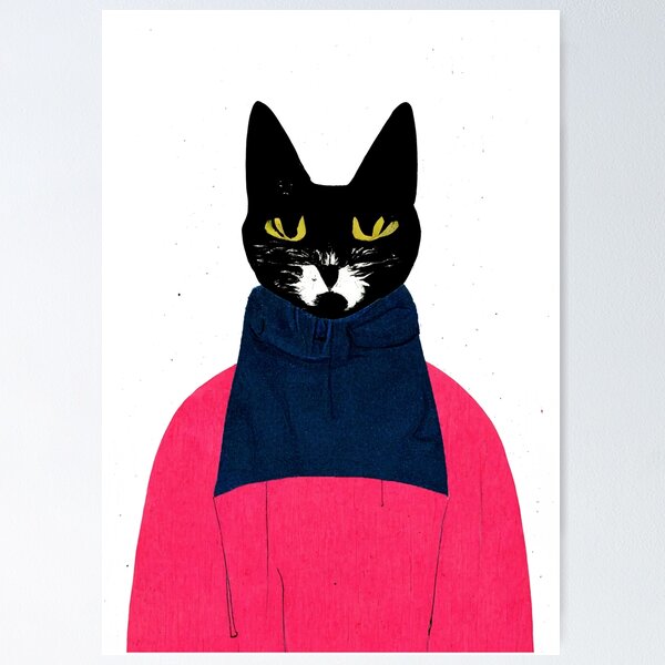 Item preview, Streetstyle Black Cat Retro Poster Vintage Art Cat Wall Illustration Pink Illustration designed and sold by betternotes.