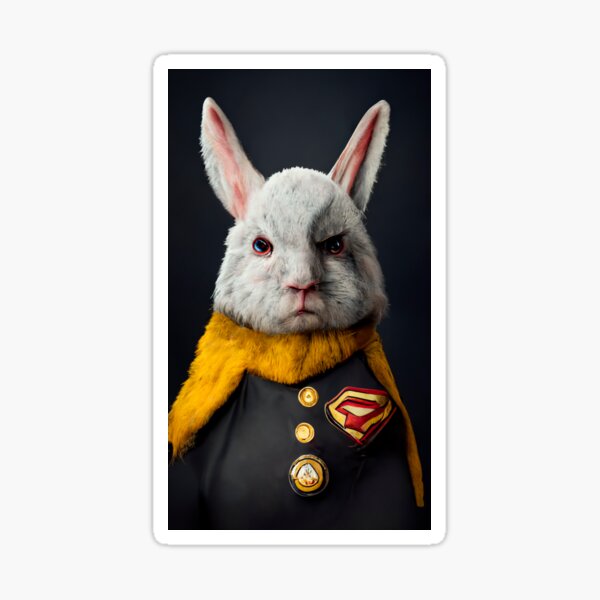 Portrait of a fantasy superhero rabbit. Ambitious and brave hero rabbit. A symbol of leadership, inner strength, motivation. Sticker