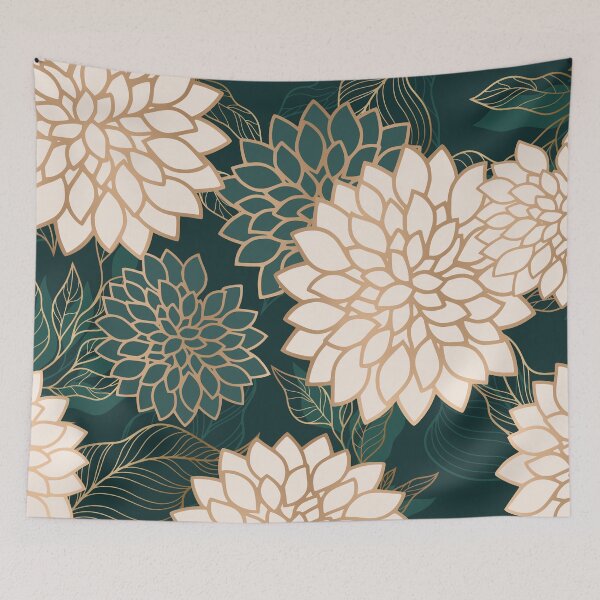 Artikelvorschau, Floral Aesthetic in Dark Teal Green, Ivory and Gold entworfen und verkauft von meggydesigns.