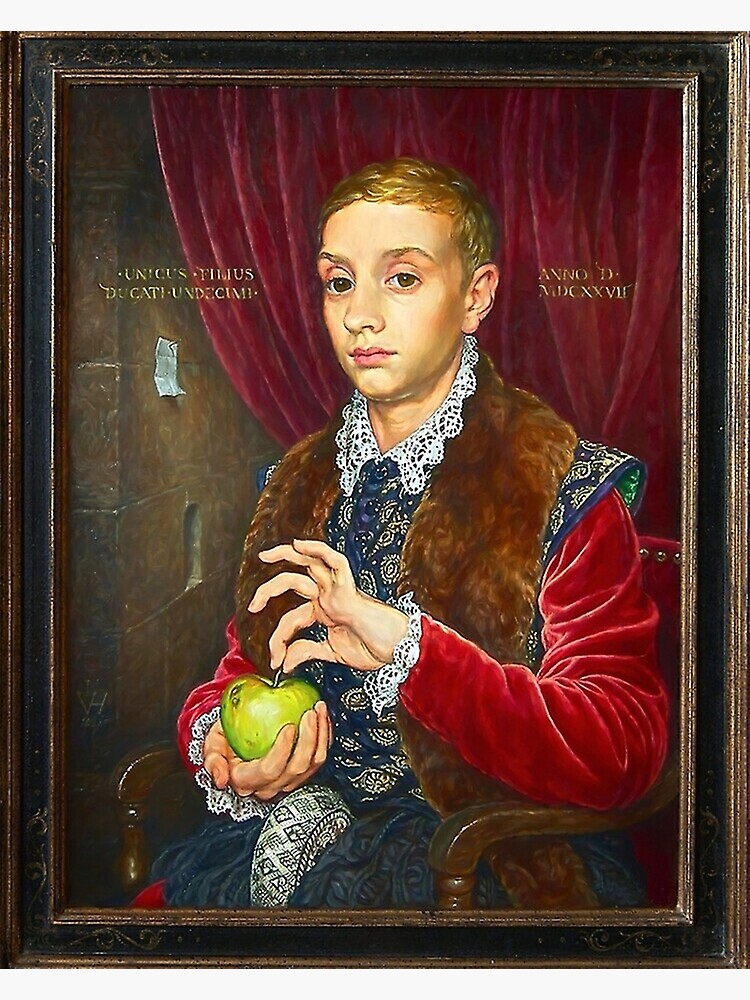 Disover Boy With Apple Painting Premium Matte Vertical Poster