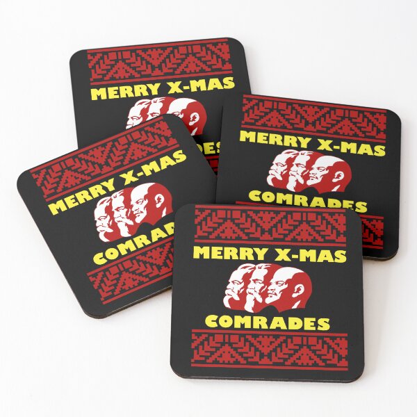 Aperçu de l'œuvre Joyeux Noël Camarades | Un chandail de Noël moche communiste mettant en vedette Marx, Lénine et Engels Funny Christmas créée et vendue par SomeDesignThing.