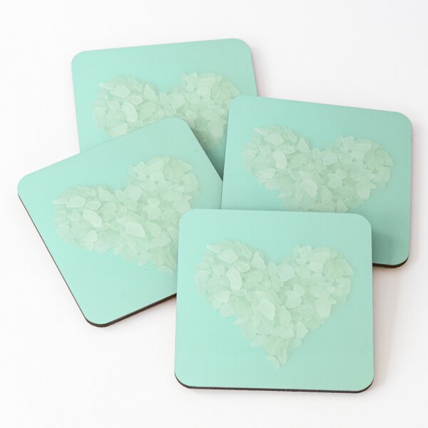 Item preview, Pale Sea Glass in Heart Shape on Pastel Blue Background Beach Decor designed and sold by Beachy.