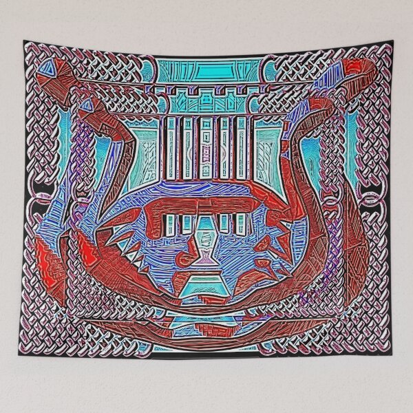 Item preview, TRADITIONAL MEDIEVAL TRIBAL MASK PAINTING WITH PATTERN AND HARP. designed and sold by Ralek.