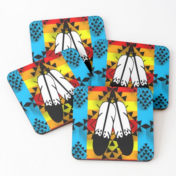 Item preview, Sky Blue / Fire Color / Black Double Feather Native Print designed and sold by JMWCD.
