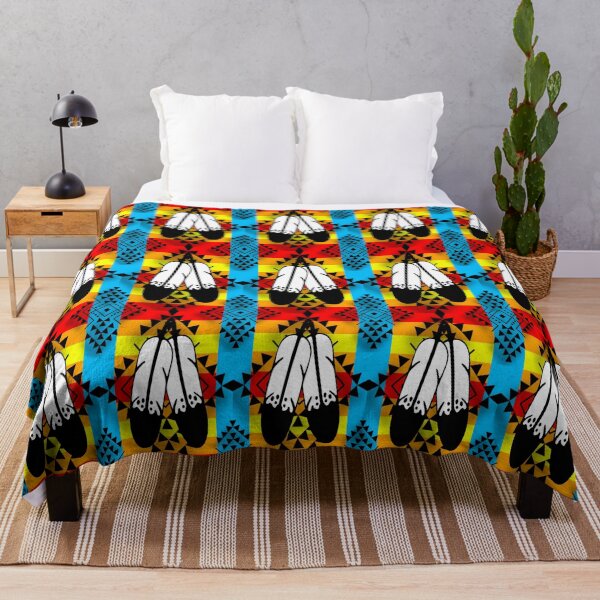 Item preview, Sky Blue / Fire Color / Black Double Feather Native Print designed and sold by JMWCD.