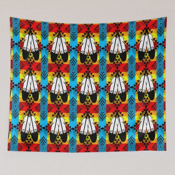Item preview, Sky Blue / Fire Color / Black Double Feather Native Print designed and sold by JMWCD.