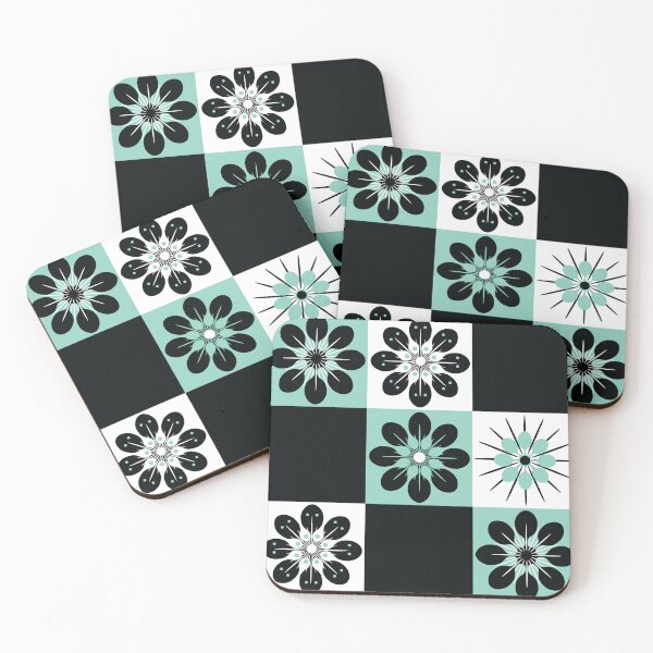 Item preview, Summer Picnic Aqua Turquoise Black Check Flowers Vintage Retro 50s 60s 70s MCM Mid Centrury Modern Mod designed and sold by LoreliDesigns.